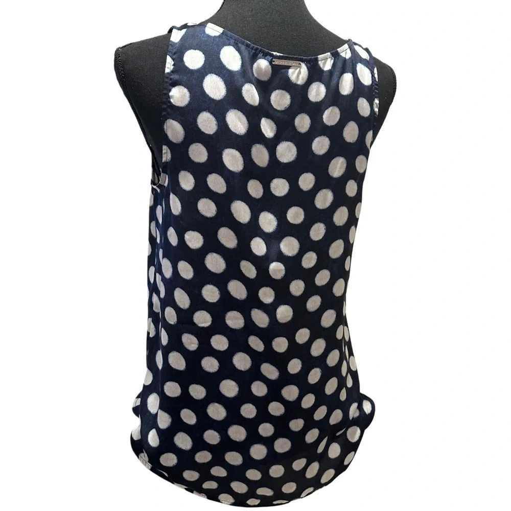 Michael Kors Tank Top Navy Blue White Polka Dot Scoop Neck Sleeveless Tunic
